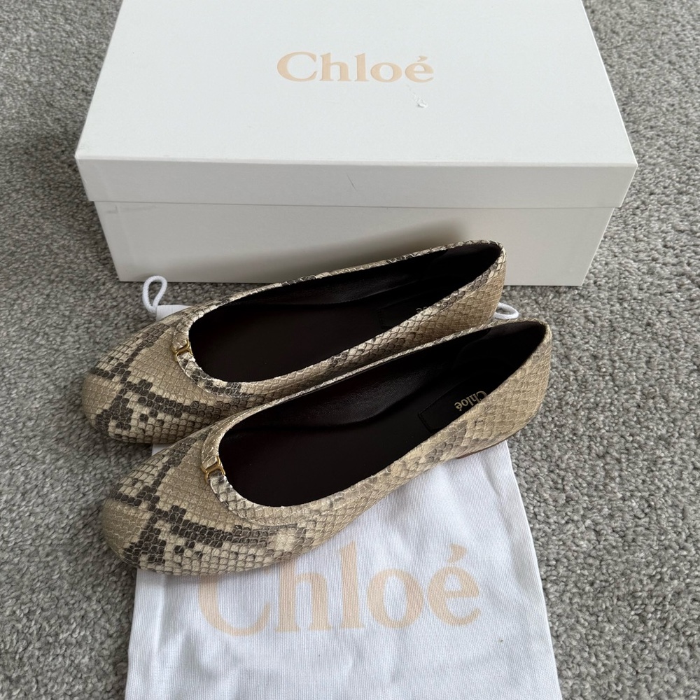 Chloe Marcie Snake-Embossed Ballerina Flats